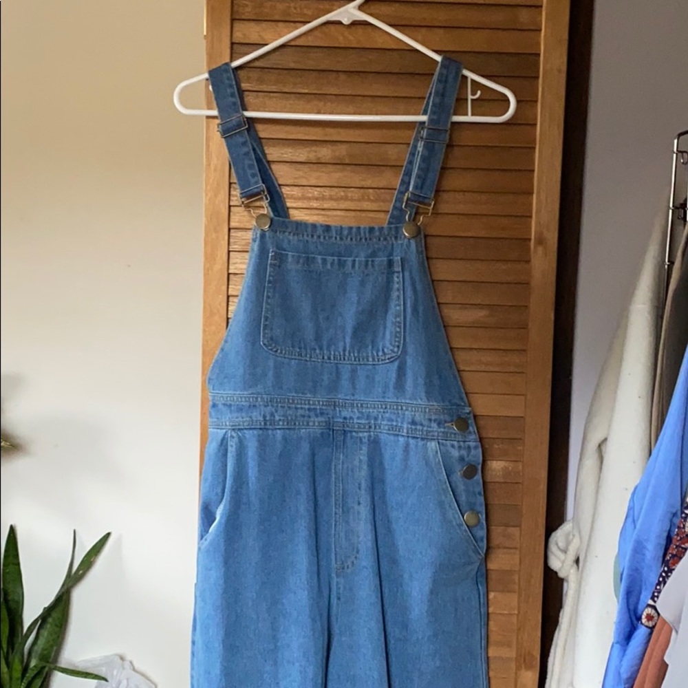 Cropped wide leg denim overalls